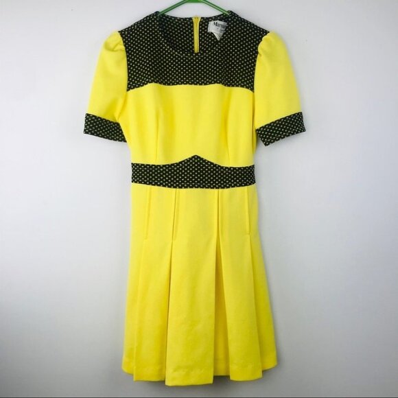 Marnie By London Yellow Polka dot Short Sleeve vintage Western Boho Flare Dress - Picture 6 of 16